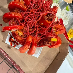 a plate of spaghetti and peppers