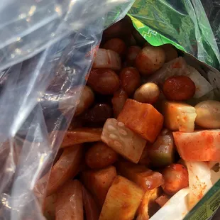 a bag of chopped vegetables
