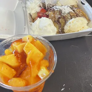 The crepe is premade, they just warm it up, but still good. Don't knock til you try. The mangonada was good! It was very filling