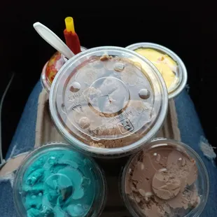 three cups of ice cream