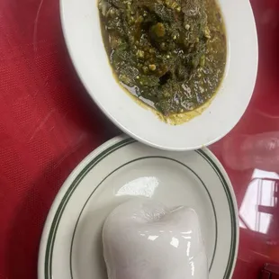 Okra soup with dried fish and pounded