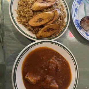 two plates of food on a table