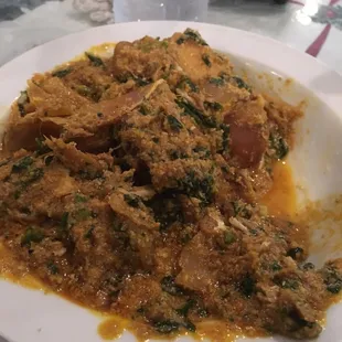 Worse egusi I&apos;ve had. Too much fish. Pounded yam had powder lumps.