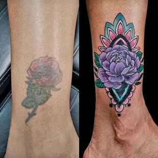 Experience the vibrancy of Christy Lumbergs' super colorful traditional style floral and flowers tattoo.