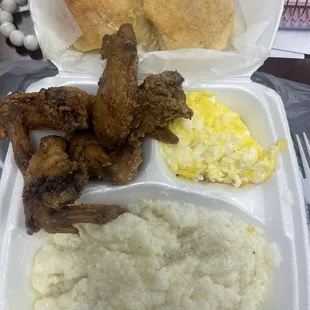 Wings grits and eggs