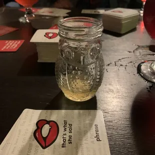 Great board games and adorable sample glass.