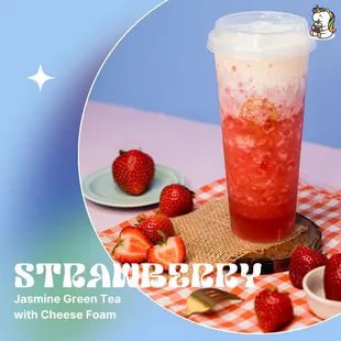 Strawberry Jasmine Green Tea with Cheese Foam