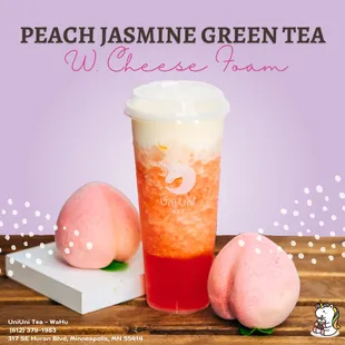Peach Jasmine Green Tea with Cheese Foam
