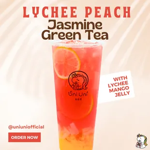 Lychee Peach Jasmine Green Tea with Lychee Mango Jelly