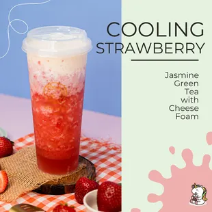 Strawberry Jasmine Green Tea with Cheese Foam