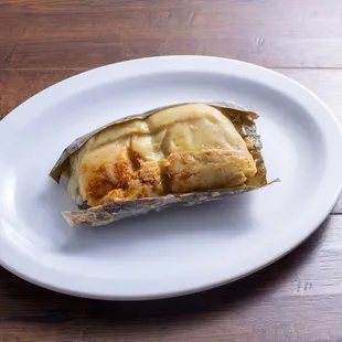 a piece of bread on a plate