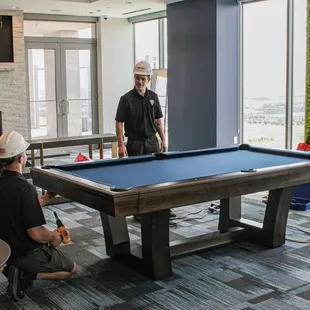 Pro trained in house mechanics ensure a proper pool table install.