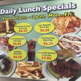a menu for lunch specials