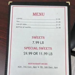 a menu on a table