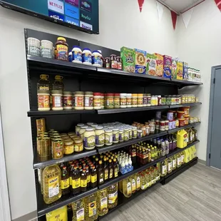 shelves of food in a store