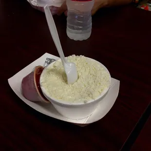 Small corn -- especially delicious with the hot sauce stirred in