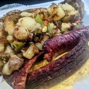 Hot sausage egg cheese and potatoes. So good!!