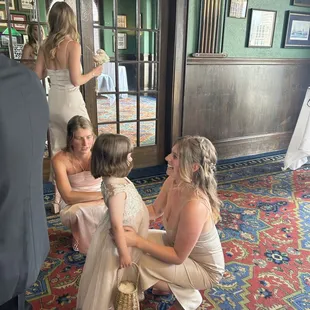 Billiard room separates the wedding party from the ceremony seating