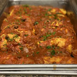 Mediterranean Chicken made with olives, capers, tomatoes and garlic