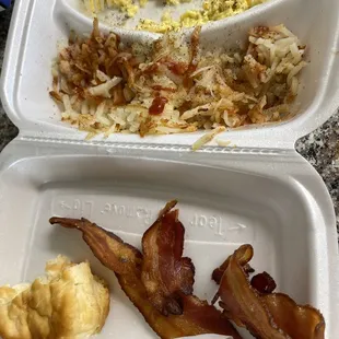 Good breakfast food... kinda soggy today but they&apos;re usually pretty good about making the bacon and hashbrowns crispy for me when I ask..