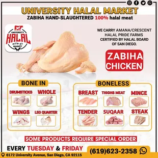 We carry fresh zabiha chicken come in every week