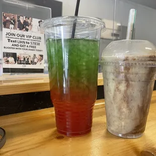 Rainbow  Mega tea and mint chocolate swirl shake
