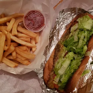 Fries and eggplant parm sub