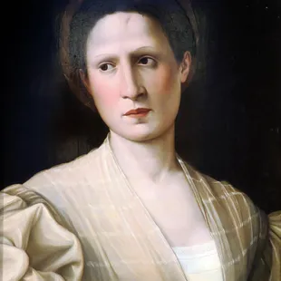 attributed to Jacopo da Pontormo; Young Woman in a White Dress; circa 1529; oil on wood panel