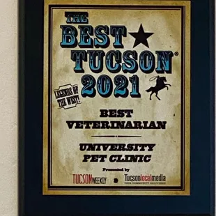 The Best Veterinary Clinic in Tucson 2021!  Very proud of our team!