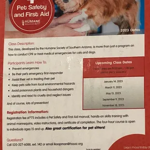 Pet safety and first aid class