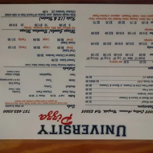 the menu for the restaurant