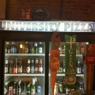 a refrigerator with beer in it