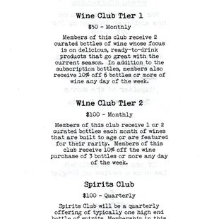 Wine and Spirits Clubs