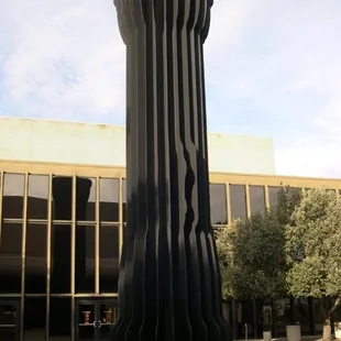 The giant flashlight by Claes Oldenburg on the plaza between Artemis Ham Hall and Judy Bayley Theatre.