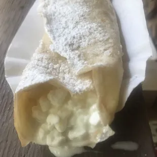 Cottage cheese pancake, the powdered sugar isn't as visible after the drive home in this humidity.