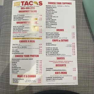 The menu.