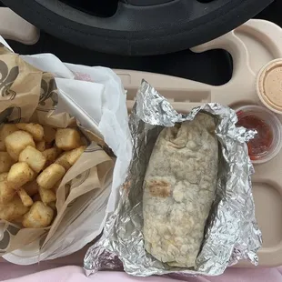 Bacon Egg and Cheese Breakfast Burrito, Hash Browns, Chipotle Mayo, Salsa