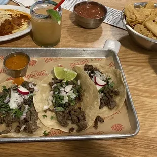 Steak tacos Peach Margarita and the stuffed pepper