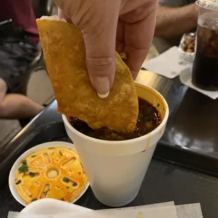 Dipping that taco!