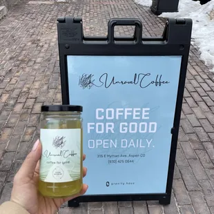 Green tea to go in a mason jar