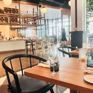tables and chairs in a restaurant