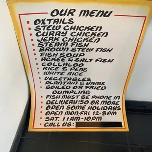 a menu for a restaurant
