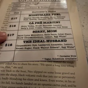 Cocktail menu 1/19/24