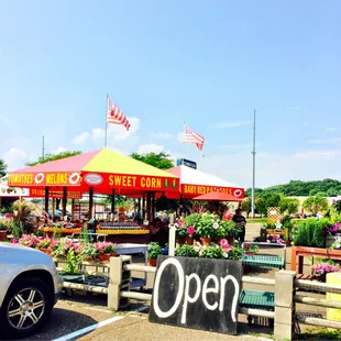 an open sign in a parking lot