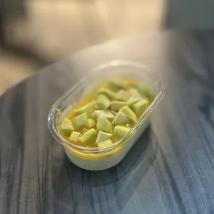 Mango Panna Cotta: Panna Cotta, Passion Fruit Sauce &amp; Fresh Mango | $5