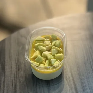 Mango Panna Cotta: Panna Cotta, Passion Fruit Sauce &amp; Fresh Mango | $5