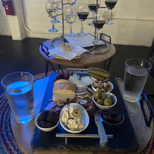 Costume wine flight and charcuterie board