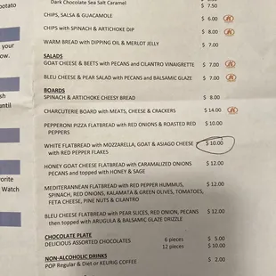 Menu - the white flatbread was delicious!