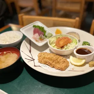 Pork cutlet &amp; sashimi