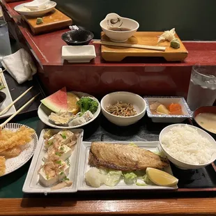 Saba dinner with tempura appetizer